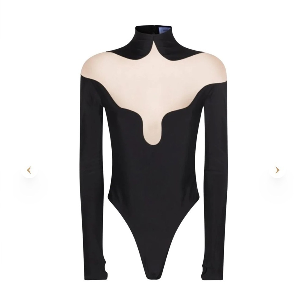 NWT Mugler Wavy Black bodysuit in light nude - size 34 - Picture 3 of 7